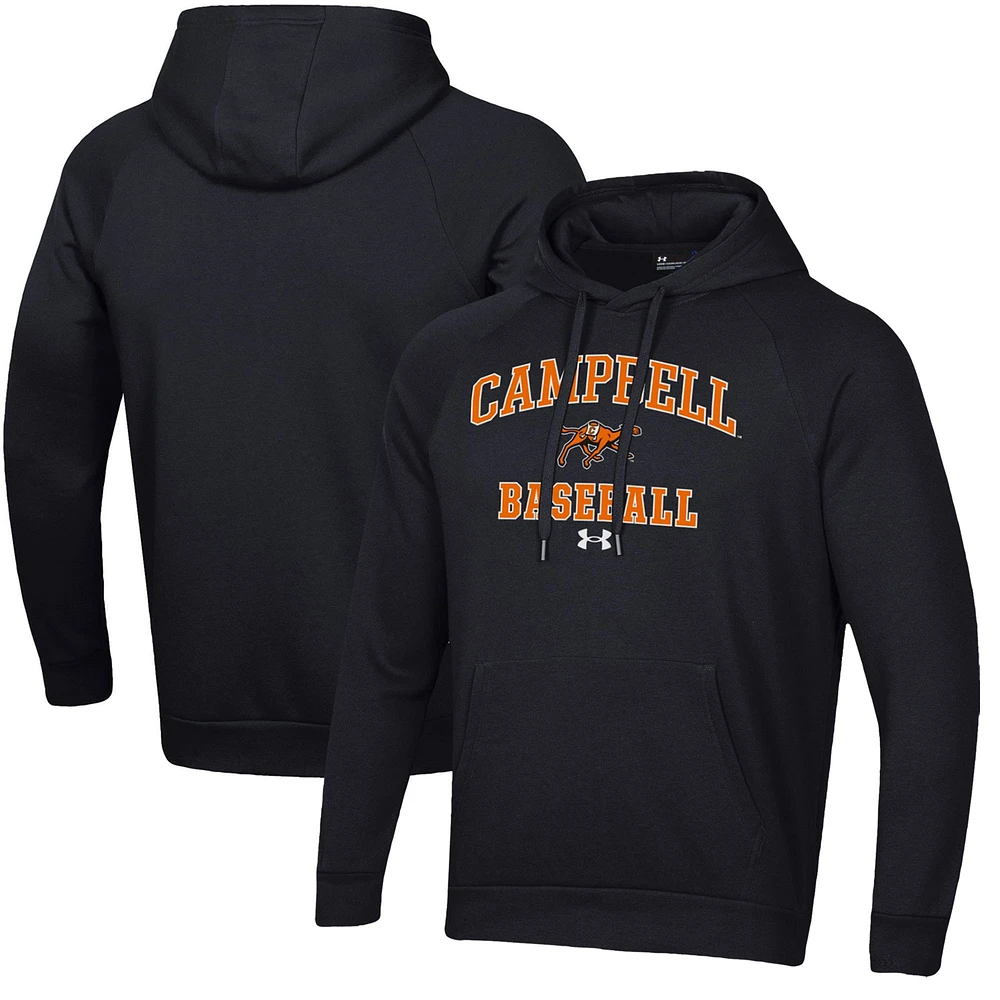 Men's Under Armour Black Campbell Fighting Camels All Day Arch Fleece Baseball Raglan Pullover Hoodie