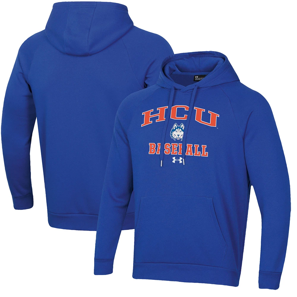 Men's Under Armour Royal Houston Christian Huskies All Day Arch Fleece Baseball Raglan Pullover Hoodie