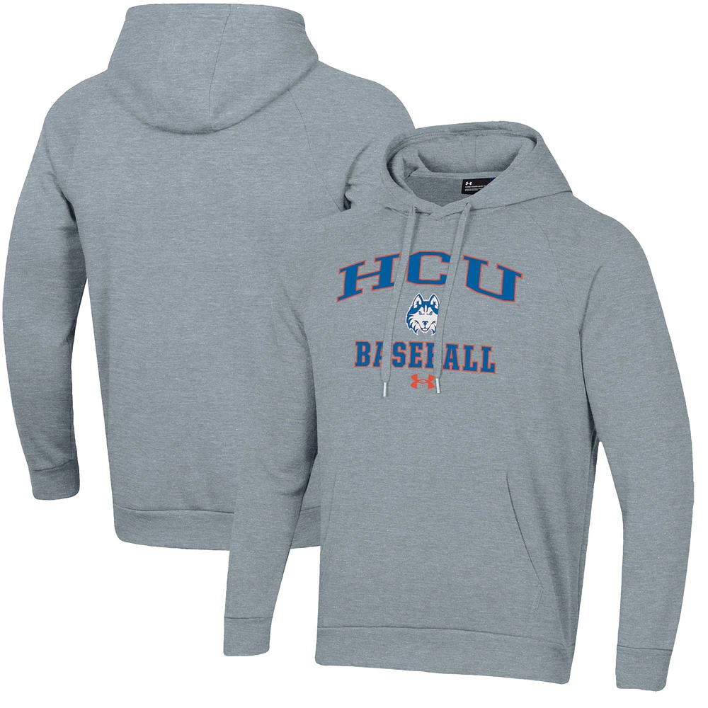Men's Under Armour Gray Houston Christian Huskies All Day Arch Fleece Baseball Raglan Pullover Hoodie