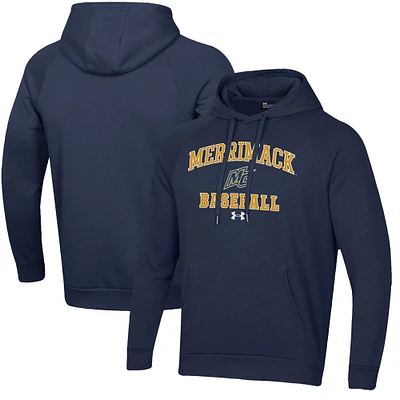 Men's Under Armour Navy Merrimack College Warriors All Day Arch Fleece Baseball Raglan Pullover Hoodie