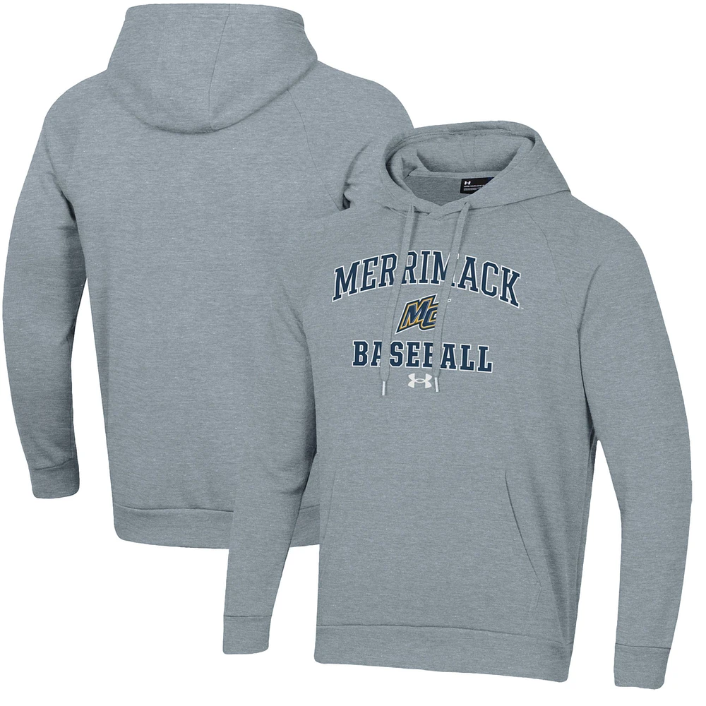 Men's Under Armour Gray Merrimack College Warriors All Day Arch Fleece Baseball Raglan Pullover Hoodie