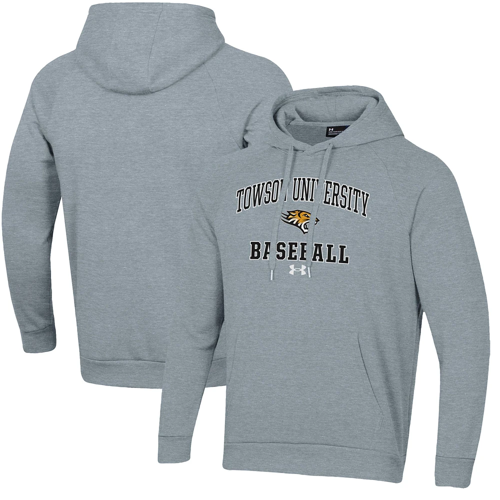 Men's Under Armour Gray Towson Tigers All Day Arch Fleece Baseball Raglan Pullover Hoodie