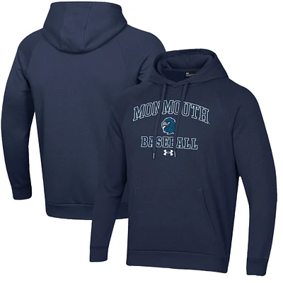 Men's Under Armour Navy Monmouth Hawks All Day Arch Fleece Baseball Raglan Pullover Hoodie