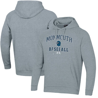 Men's Under Armour Gray Monmouth Hawks All Day Arch Fleece Baseball Raglan Pullover Hoodie