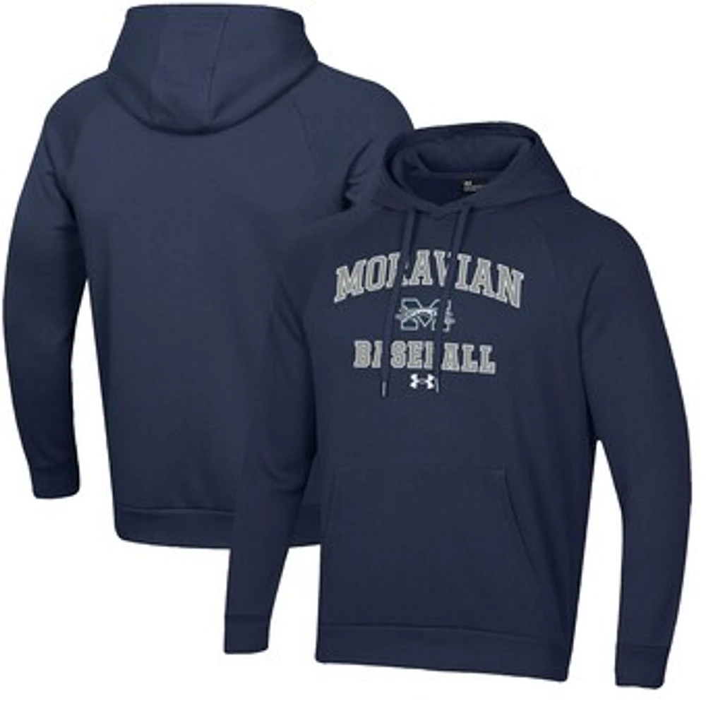 Men's Under Armour Navy Moravian Greyhounds All Day Arch Fleece Baseball Raglan Pullover Hoodie
