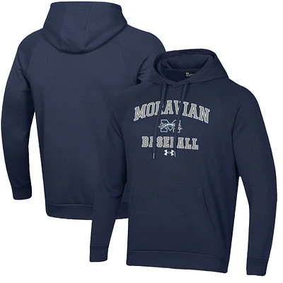 Men's Under Armour Navy Moravian Greyhounds All Day Arch Fleece Baseball Raglan Pullover Hoodie