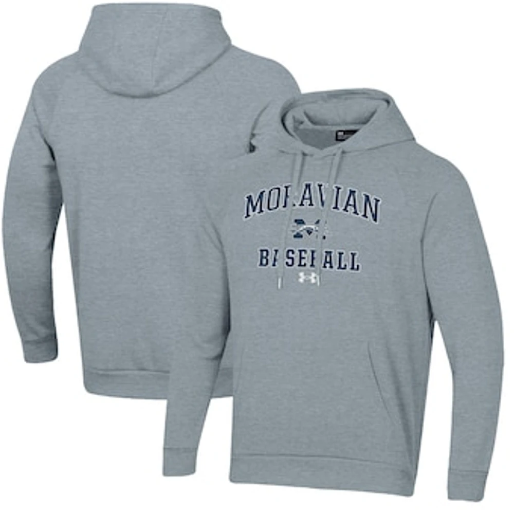 Men's Under Armour Gray Moravian Greyhounds All Day Arch Fleece Baseball Raglan Pullover Hoodie