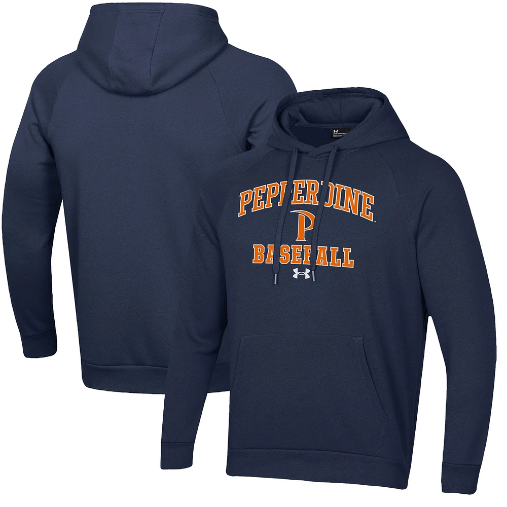 Men's Under Armour Navy Pepperdine Waves All Day Arch Fleece Baseball Raglan Pullover Hoodie