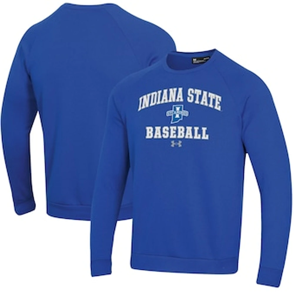 Men's Under Armour Royal Indiana State Sycamores All Day Arch Fleece Baseball Raglan Pullover Sweatshirt
