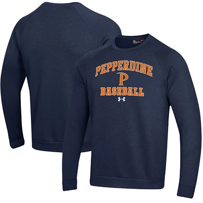 Men's Under Armour Navy Pepperdine Waves All Day Arch Fleece Baseball Raglan Pullover Sweatshirt