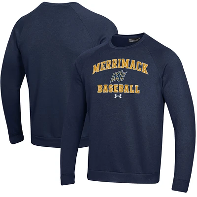 Men's Under Armour Navy Merrimack College Warriors All Day Arch Fleece Baseball Raglan Pullover Sweatshirt