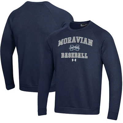 Men's Under Armour Navy Moravian Greyhounds All Day Arch Fleece Baseball Raglan Pullover Sweatshirt