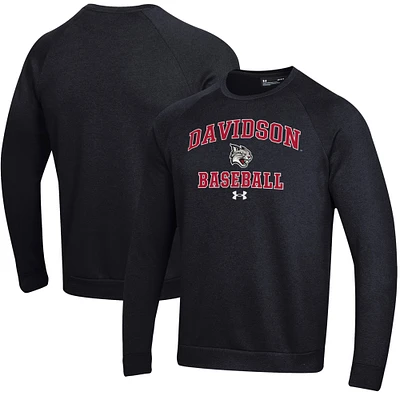 Men's Under Armour Black Davidson Wildcats All Day Arch Fleece Baseball Raglan Pullover Sweatshirt
