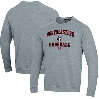 Men's Under Armour Gray Northeastern Huskies All Day Arch Fleece Baseball Raglan Pullover Sweatshirt