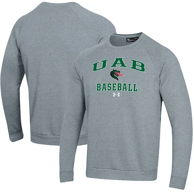 Men's Under Armour Gray UAB Blazers All Day Arch Fleece Baseball Raglan Pullover Sweatshirt