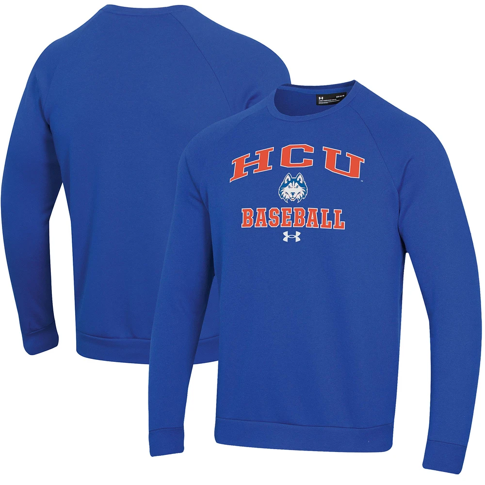 Men's Under Armour Royal Houston Christian Huskies All Day Arch Fleece Baseball Raglan Pullover Sweatshirt