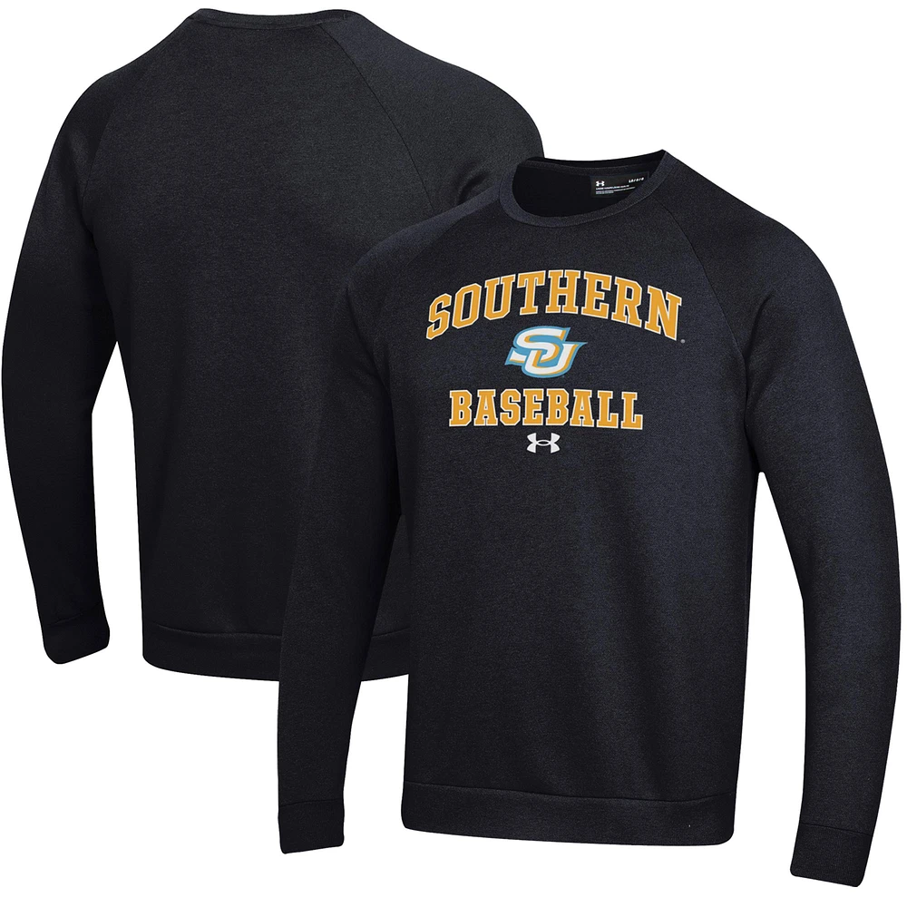 Men's Under Armour Black Southern University Jaguars All Day Arch Fleece Baseball Raglan Pullover Sweatshirt