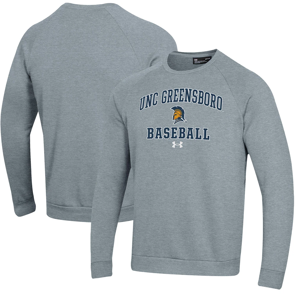 Men's Under Armour Gray UNCG Spartans All Day Arch Fleece Baseball Raglan Pullover Sweatshirt