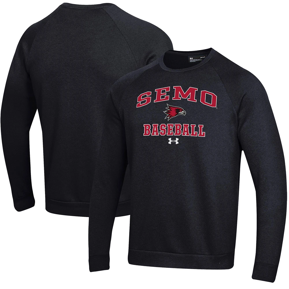 Men's Under Armour Black SEMO Redhawks All Day Arch Fleece Baseball Raglan Pullover Sweatshirt