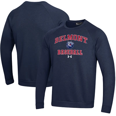 Men's Under Armour Navy Belmont Bruins All Day Arch Fleece Baseball Raglan Pullover Sweatshirt