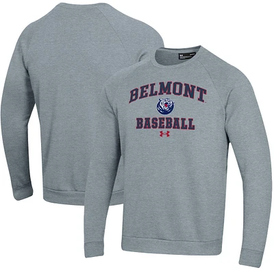 Men's Under Armour Gray Belmont Bruins All Day Arch Fleece Baseball Raglan Pullover Sweatshirt