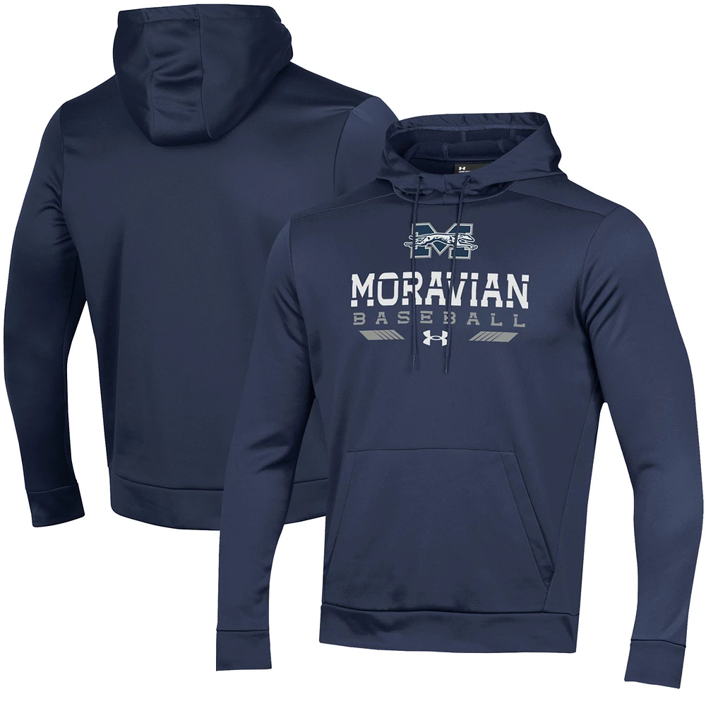 Men's Under Armour Navy Moravian Greyhounds Baseball Pullover Hoodie