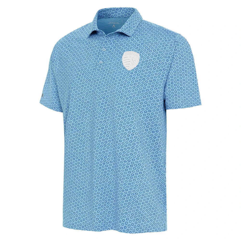 Men's Antigua Light Blue Sporting Kansas City White Logo Flicker Polo