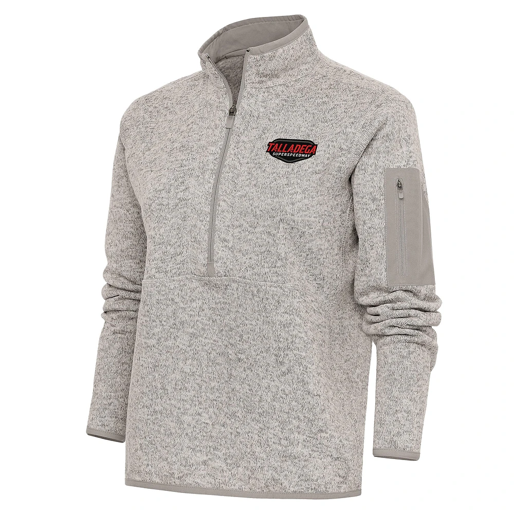 Women's Antigua Oatmeal Talladega Superspeedway Fortune Half-Zip Pullover Jacket