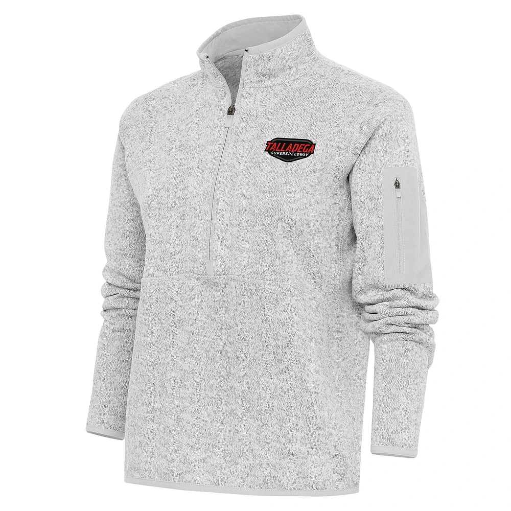 Women's Antigua Heather Gray Talladega Superspeedway Fortune Half-Zip Pullover Jacket