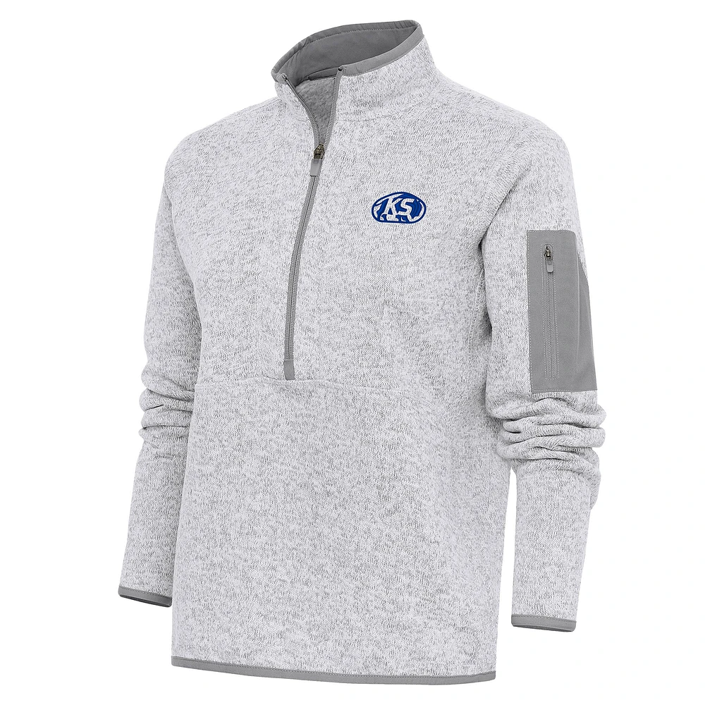 Women's Antigua Heather Gray Kansas Speedway Fortune Half-Zip Pullover Jacket