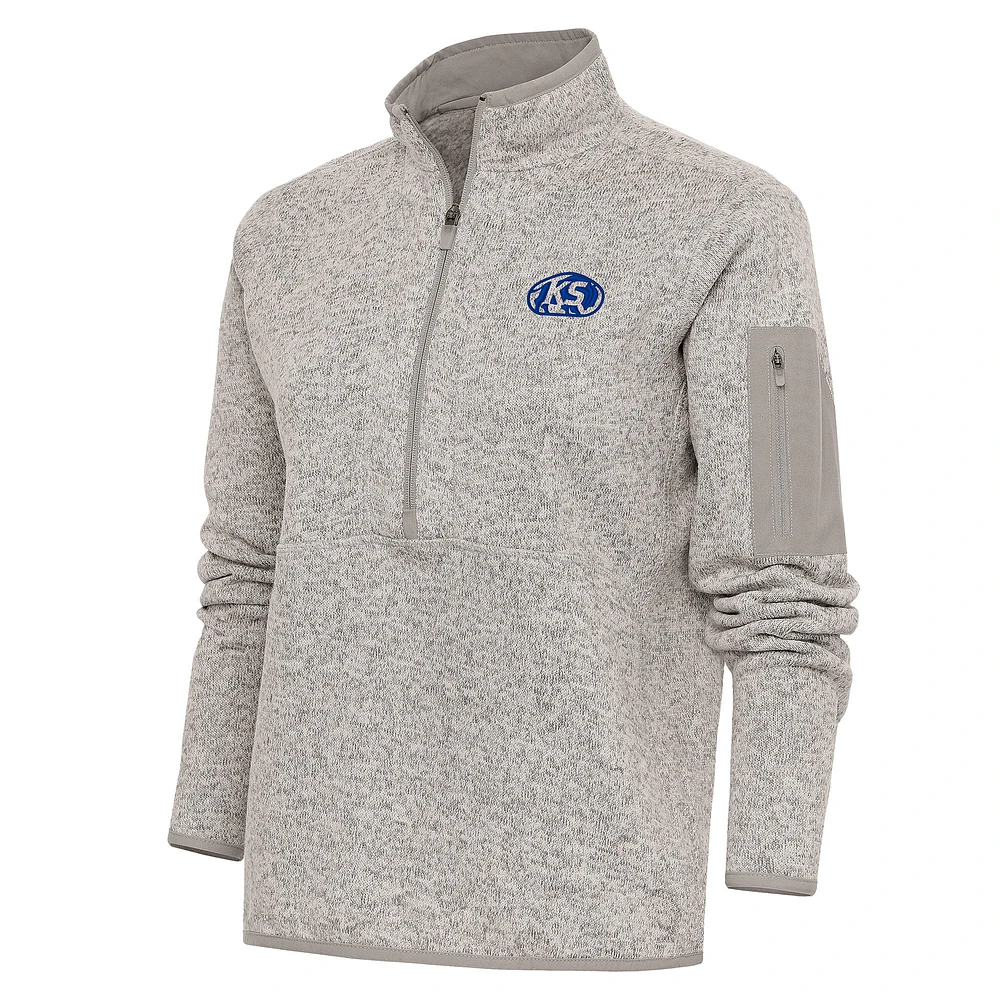 Women's Antigua Oatmeal Kansas Speedway Fortune Half-Zip Pullover Jacket
