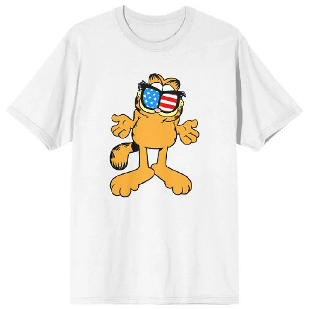 Men's White Garfield Patriotic Glasses T-Shirt