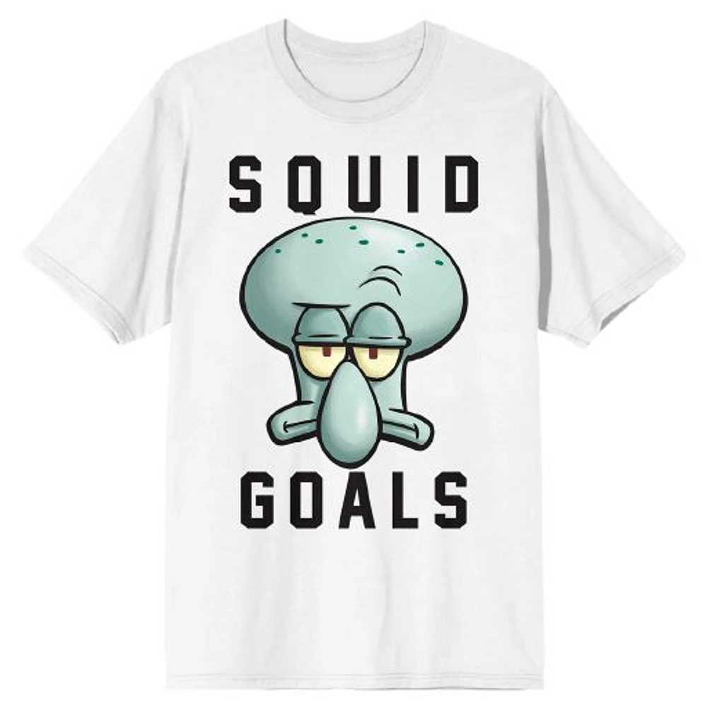 Men's White SpongeBob SquarePants Squid Goals T-Shirt