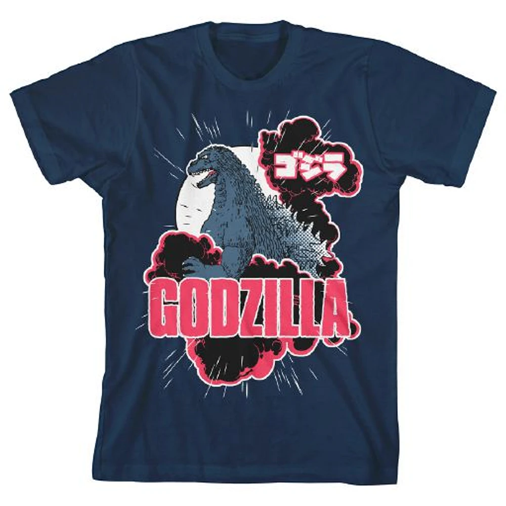 Youth Navy Godzilla Retro Art T-Shirt