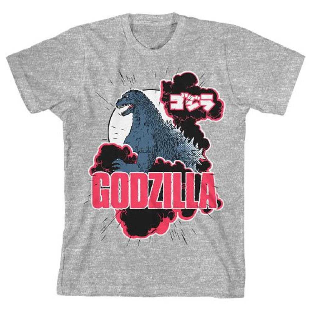 Youth Heather Gray Godzilla Retro Art T-Shirt