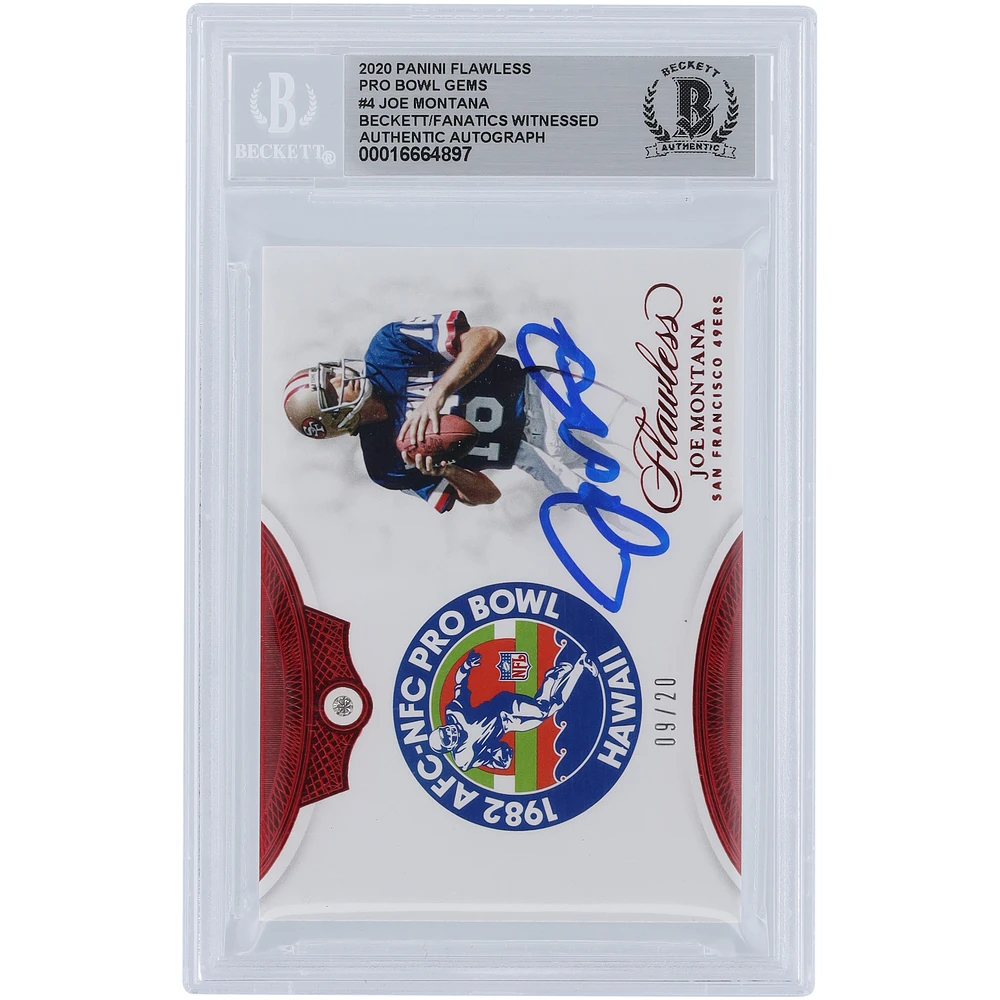 Joe Montana San Francisco 49ers Autographed 2020 Panini Flawless Pro Bowl Diamond Gem #PB4 #9/20 Beckett Fanatics Witnessed Authenticated Card