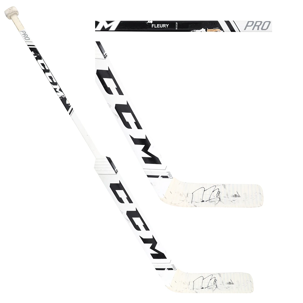Marc-Andre Fleury Vegas Golden Knights Autographed Game-Used White CCM Stick vs. Arizona Coyotes on May 1, 2021 - Career Win #489