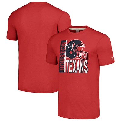 Unisex Homage Red Houston Texans Helmet Stripe Tri-Blend T-Shirt