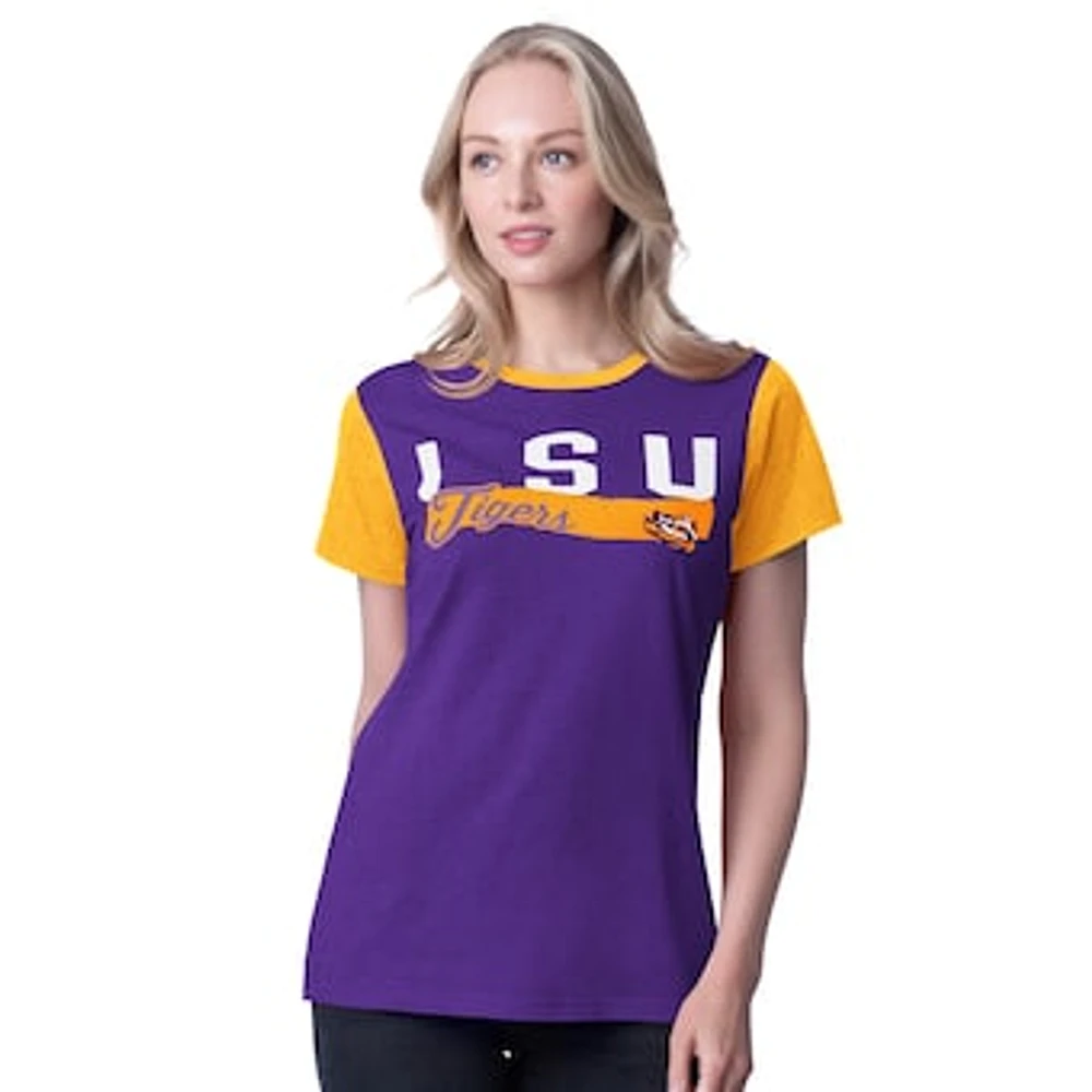 Women's G-III 4Her by Carl Banks Purple LSU Tigers Racer Crewneck Ringer T-Shirt