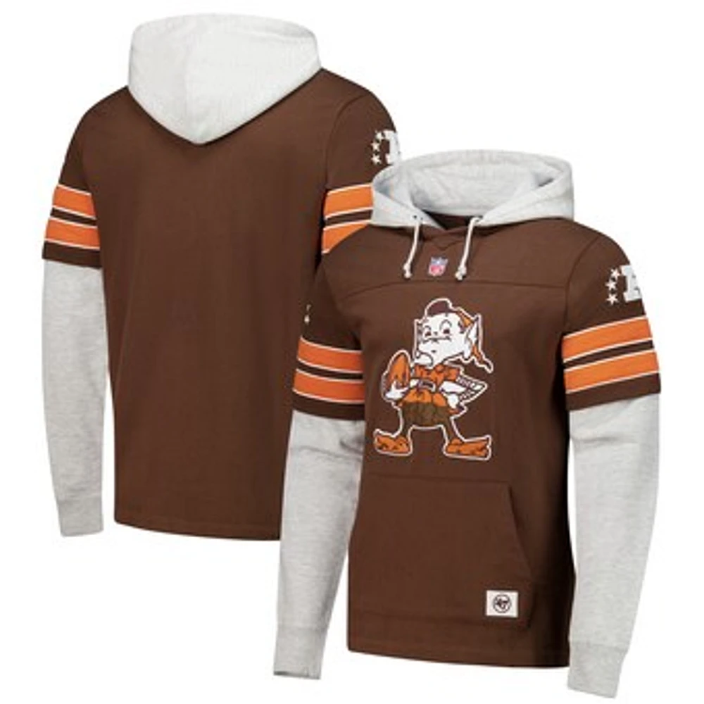 Men's '47 Brown Cleveland Browns Throwback Double Header Blitz Cornerback Hoodie