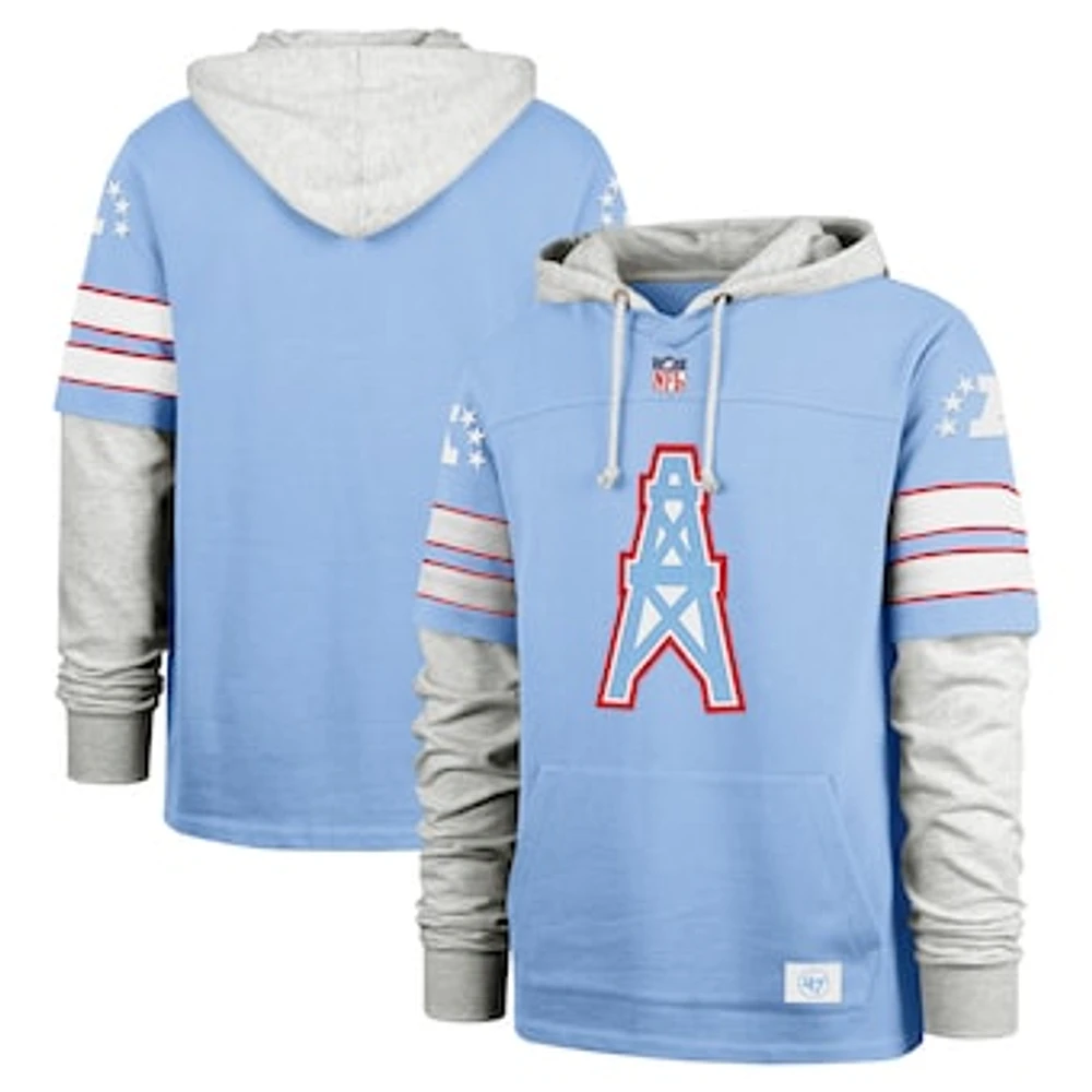 Men's '47 Light Blue Houston Oilers Gridiron Classics Throwback Double Header Blitz Cornerback Hoodie