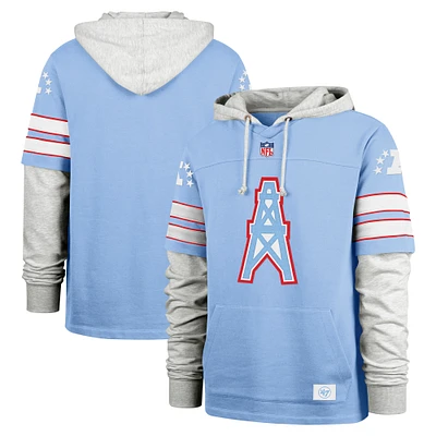 Men's '47 Light Blue Houston Oilers Gridiron Classics Throwback Double Header Blitz Cornerback Hoodie