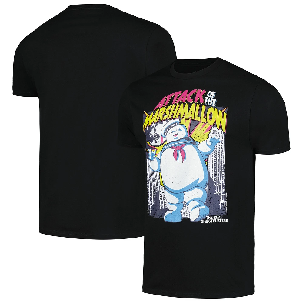 Unisex Black The Real Ghostbusters Marshmallow Attacks Graphic T-Shirt