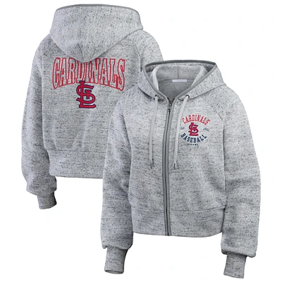 Women's WEAR by Erin Andrews Heather Gray St. Louis Cardinals Speckled Fleece Cropped Full-Zip Hoodie