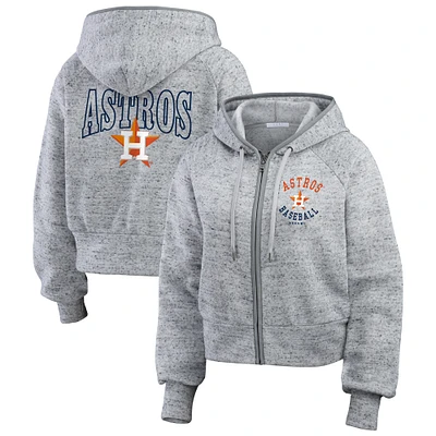 Women's WEAR by Erin Andrews Heather Gray Houston Astros Speckled Fleece Cropped Full-Zip Hoodie