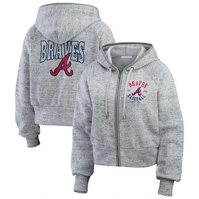 Women's WEAR by Erin Andrews Heather Gray Atlanta Braves Speckled Fleece Cropped Full-Zip Hoodie