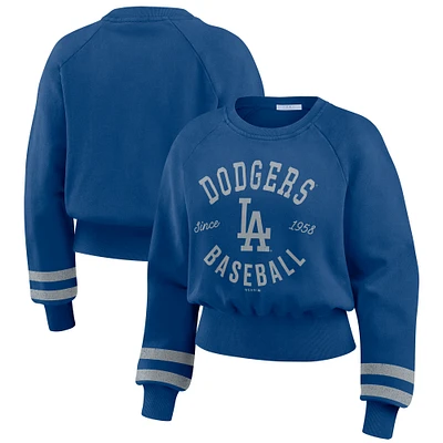 Women's WEAR by Erin Andrews Royal Los Angeles Dodgers Vintage Washed Cropped Pullover Sweatshirt