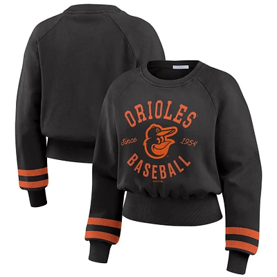 Women's WEAR by Erin Andrews Black Baltimore Orioles Vintage Washed Cropped Pullover Sweatshirt