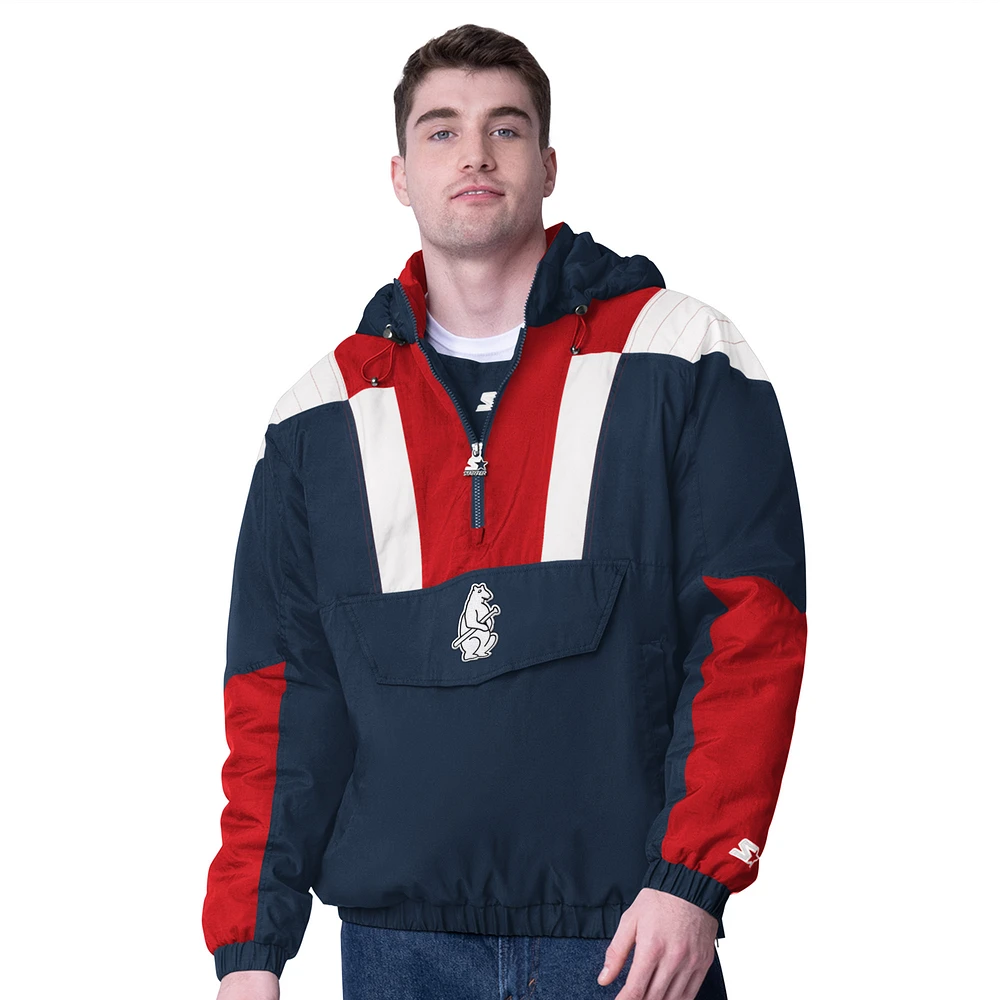 Men's Starter Navy Chicago Cubs Cooperstown Collection Charger Half-Zip Jacket