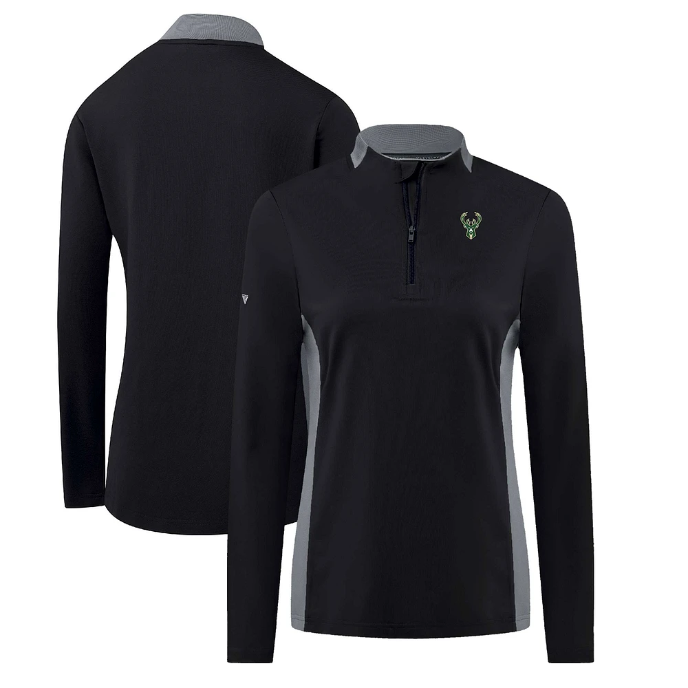 Women's Levelwear Black Milwaukee Bucks Moxie Insignia Core Quarter-Zip Pullover Top